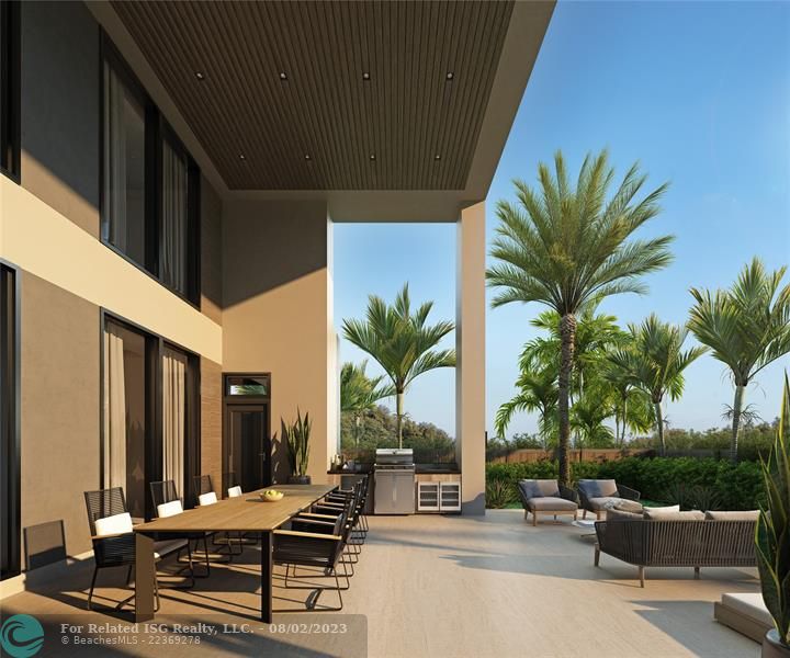 Rendering of the covered patio in the backyard.