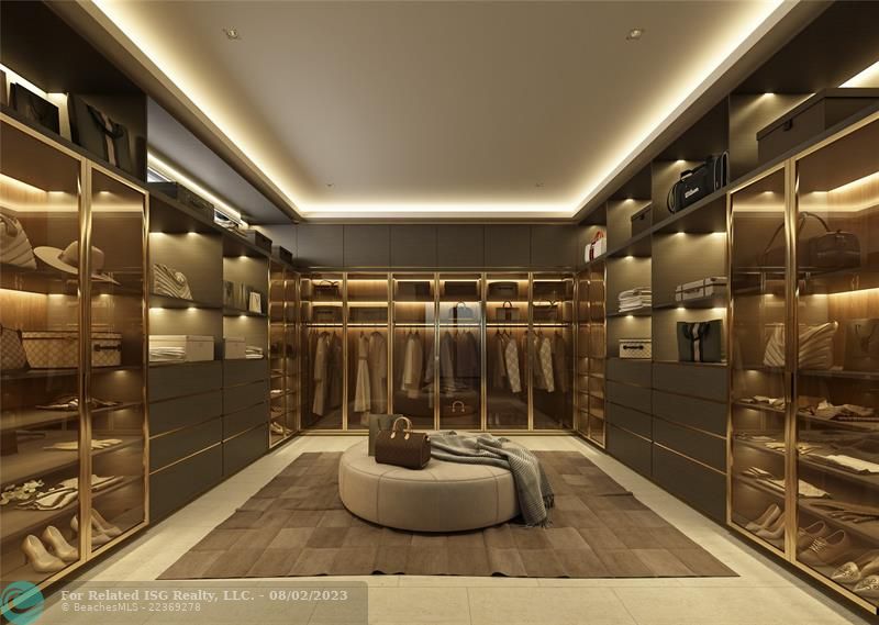 Rendering of the luxurious primary closet.