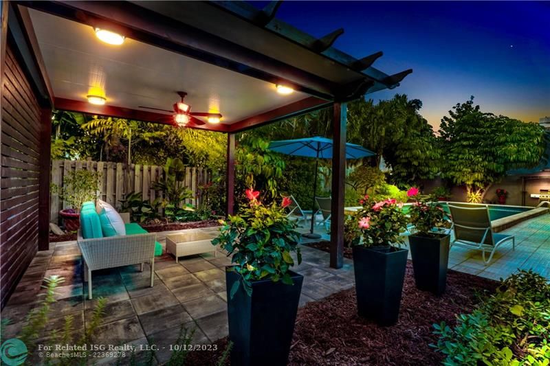 Twilight in the private backyard oasis!