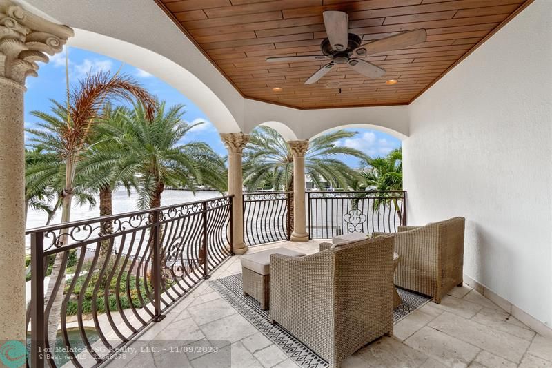 Master Bedroom Suite Balcony, best views of the waterfront and private backyard oasis.
