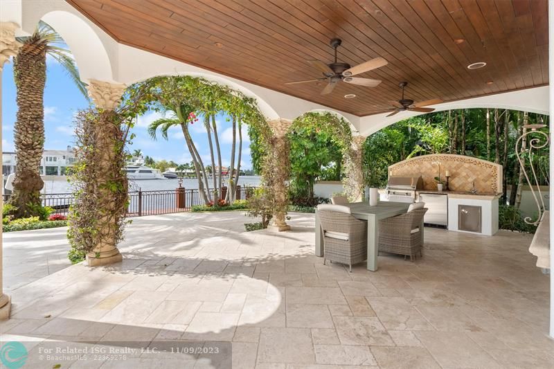 Covered outdoor kitchen and entertaining area