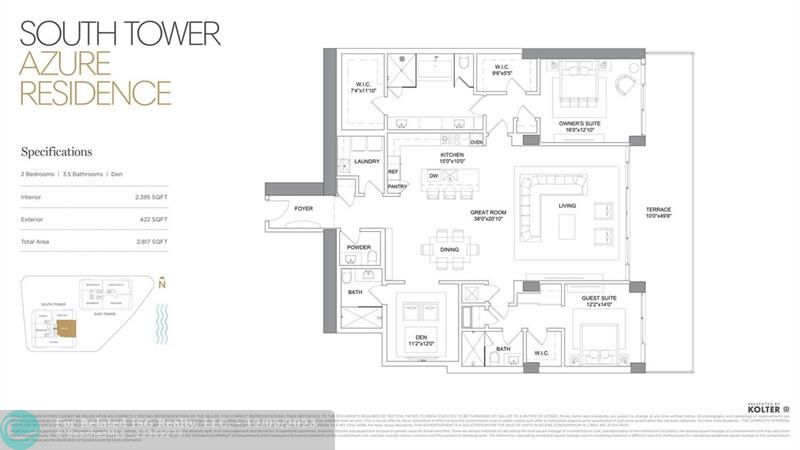 Floor Plan 2 Bed / 3.5 Bath & Den with ~50ft East facing Terrace