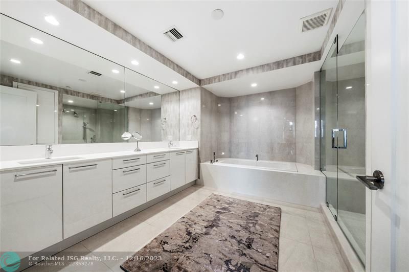 Huge double vanity with amazing storage + private toilet room