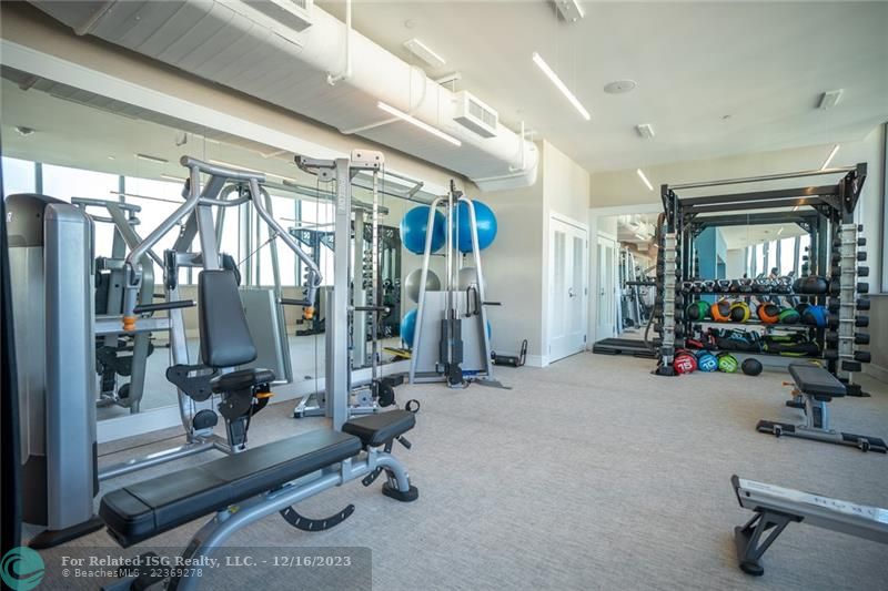 Fully appointed gym with weights & cardio on the 16th floor for great views
