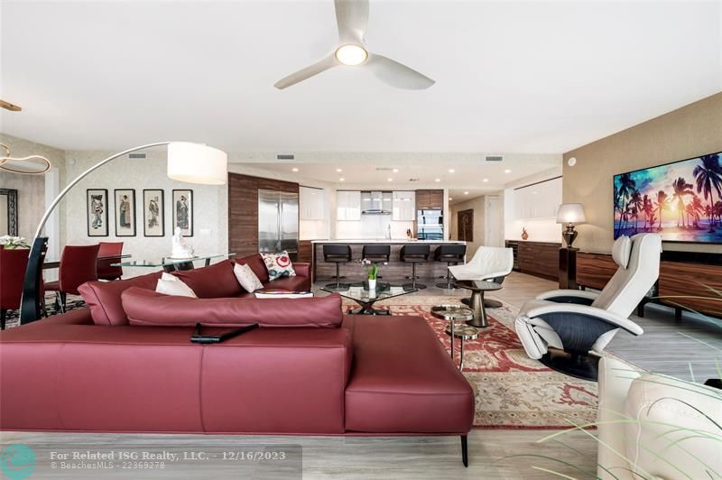 Open & expansive living area with new high-end Roche Bobois furnishings with a touch of Asian flare for the perfect zen
