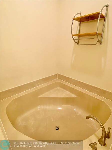 Primary bathroom Roman tub.