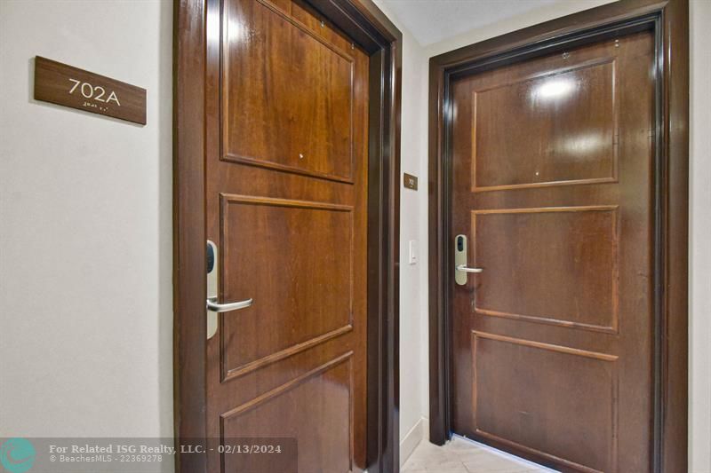 Doors leading to the primary section of 702 and the second bedroom suite, 702A, that can be rented sepaeately.