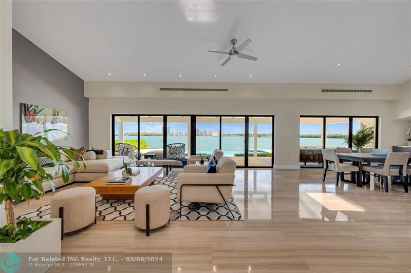 Living room and casual dining area with VIEWS