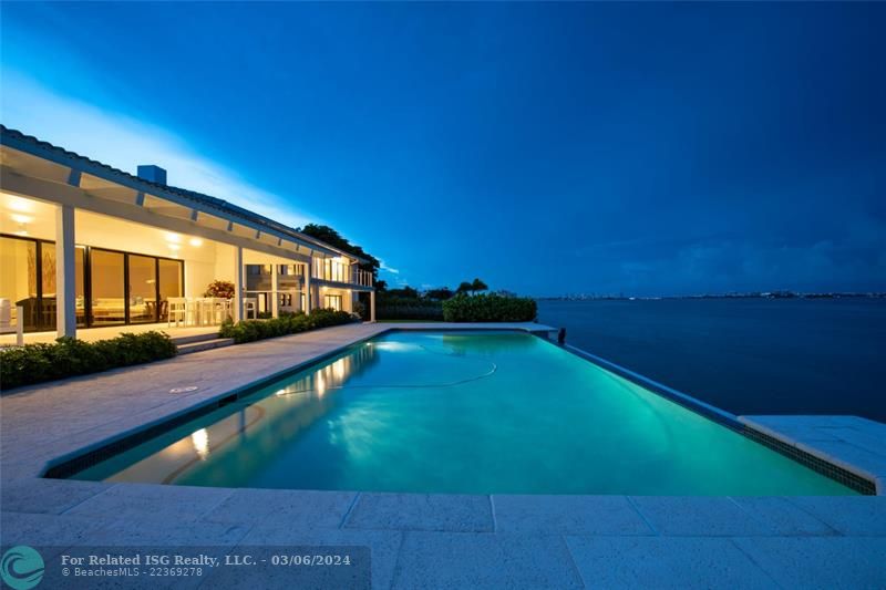 Pool patio facing north at sunset