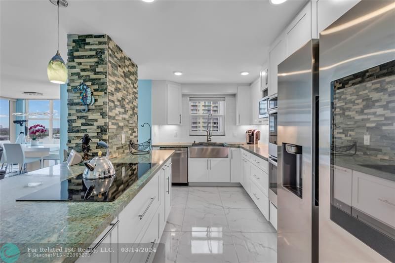 This custom kitchen features exceptional storage.