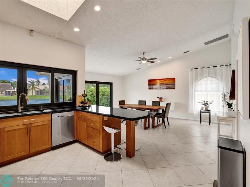 Open concept kitchen opens to family room