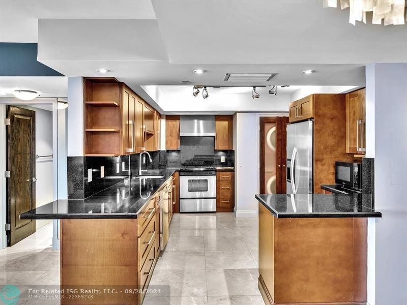 Beautiful wood cabinets. Lots of counter space.