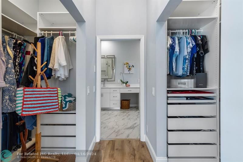 Enormous primary fitted closets.