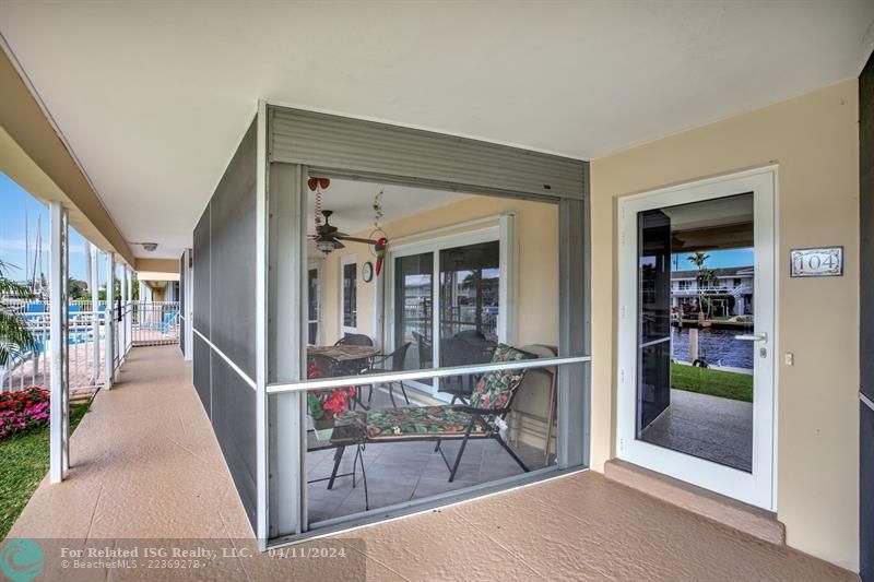 Screened in Porch and Entrance to Unit 104