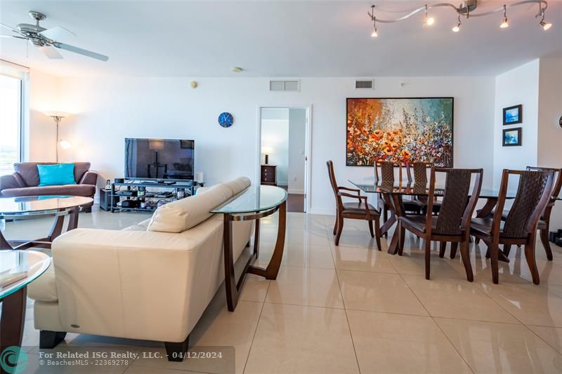 Primary suite left, dining area and kitchen