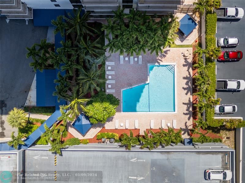 beautiful ariel shot of pool area.