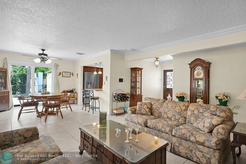 Open living room and dining room area