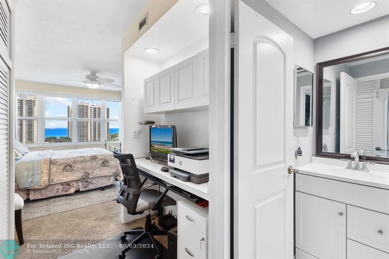 Home office area in primary bedroom