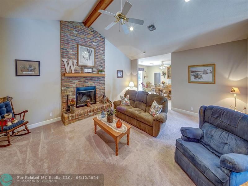 Vaulted ceilings and wood burning fireplace