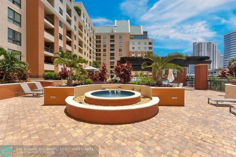 Fountain and hot tub