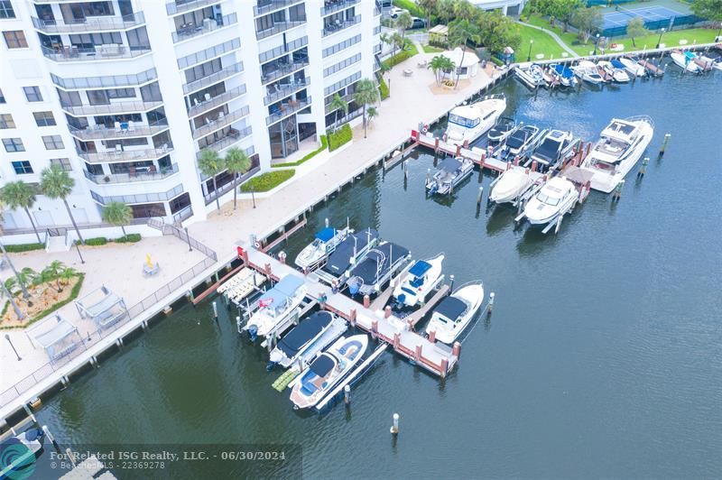 One of the few buildings a private marina