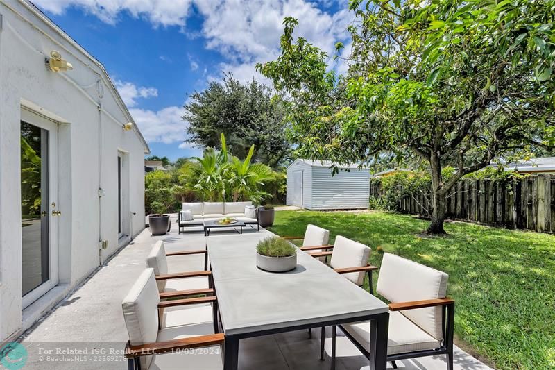 Spacious Back patio - Virtually staged and with shade provided by delicious mango tree