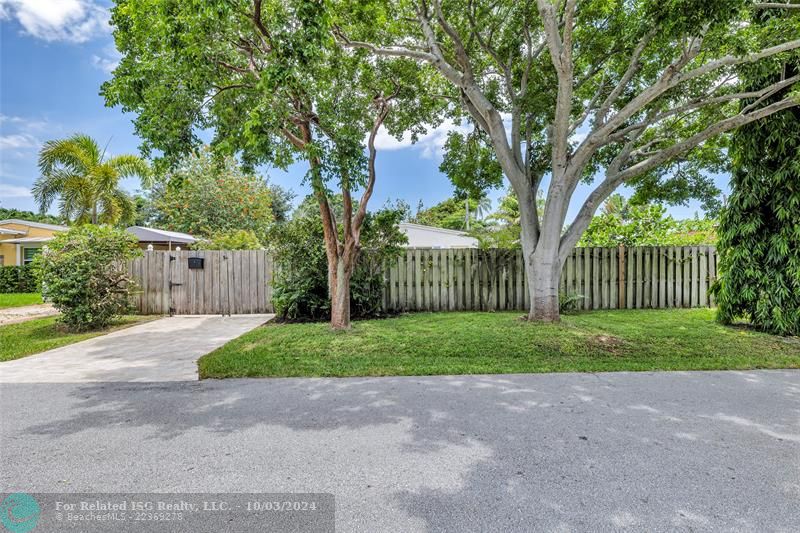 Entry and fenced-in yard - Travertine driveway