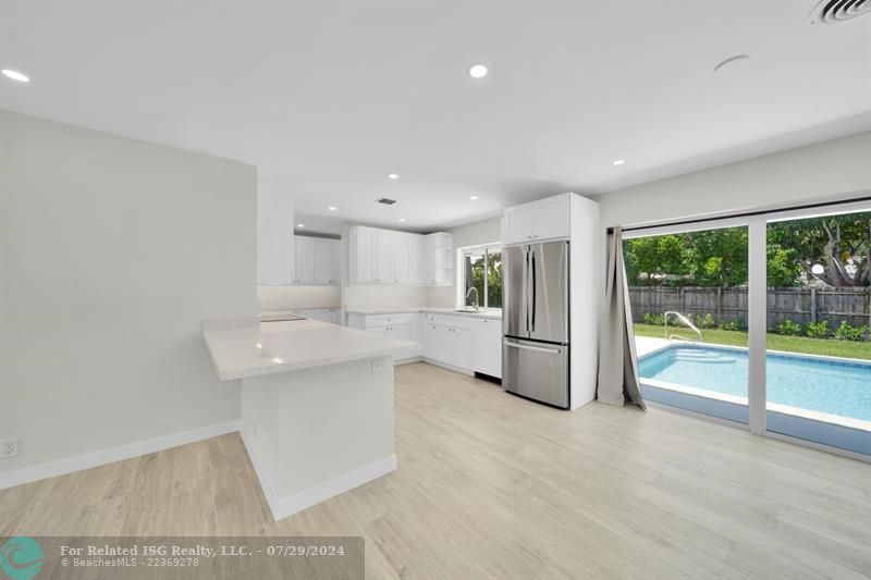 Breakfast bar with pool view.