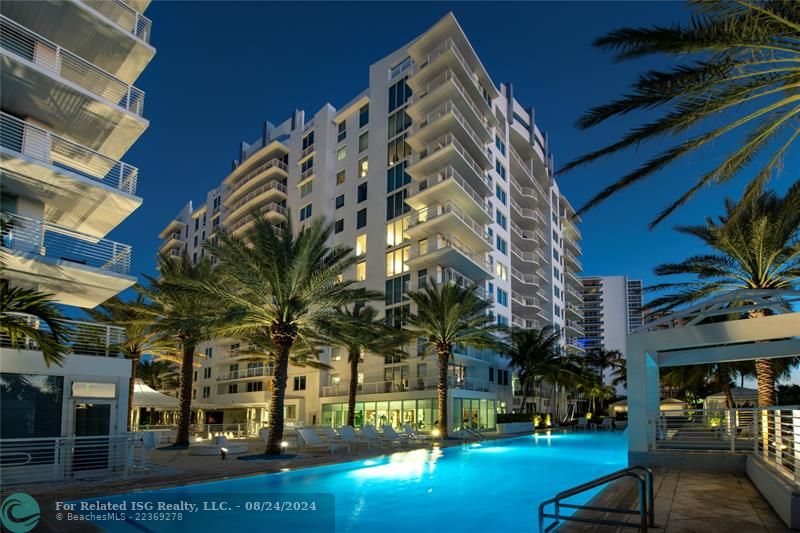 South building, gym is on the ground level overlooking the pool