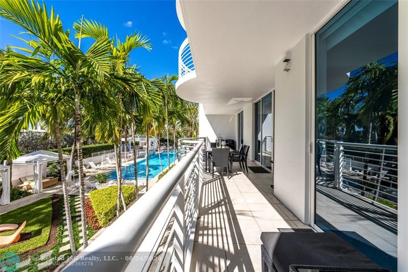 Gorgeous balcony spans the width of the apartment