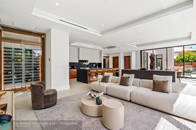 The living room with wine display.