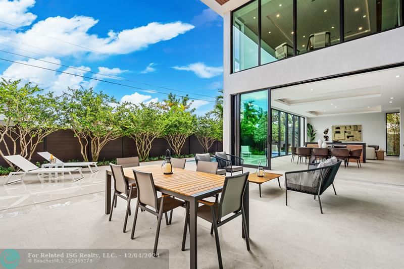 Floor to ceiling sliding glass doors.