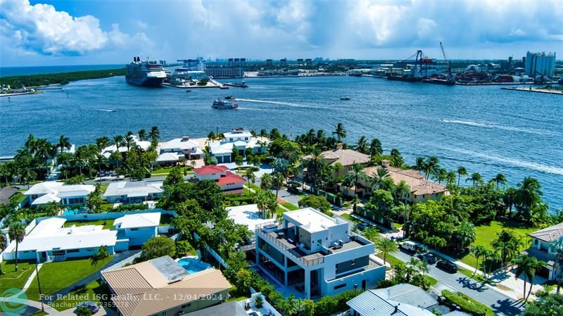 Aerial view of Port Everglades and the property in the bottom middle.