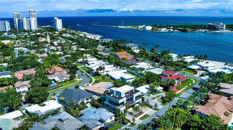 Aerial view looking Southeast into the  Atlantic Ocean and the Entry to Port Everglades.