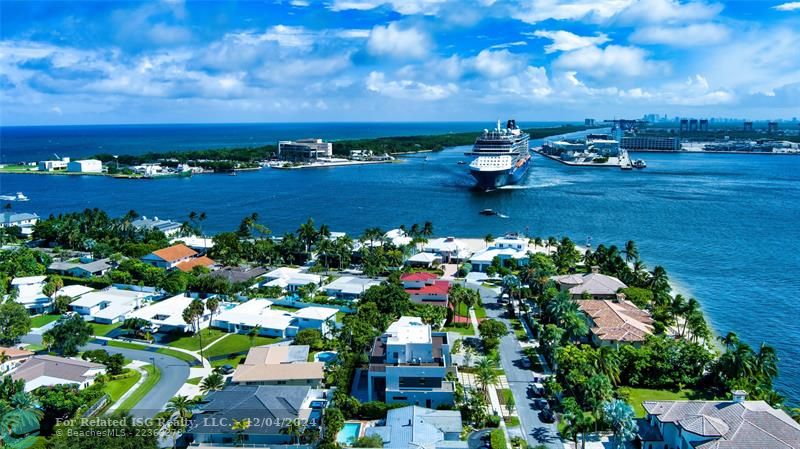 Aerial view looking South as the Celebrity ship leaves Port Everglades and enters the Atlantic Ocean.