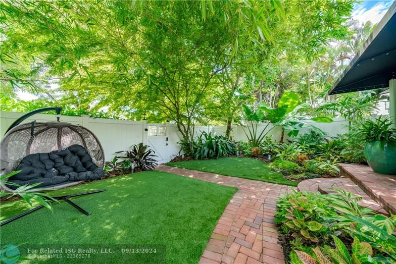 Patio space with lounging chair