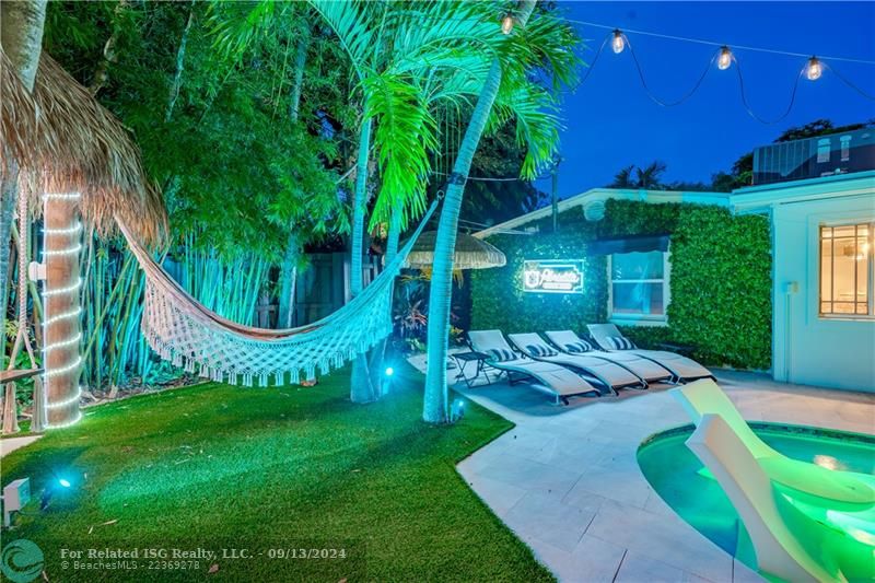 Twilight hammock and lounge chairs