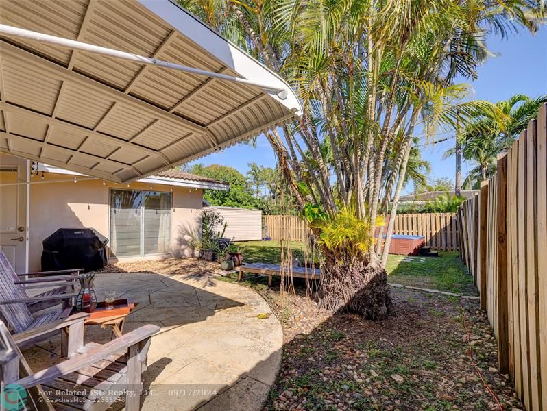 Patio overlooks the garden.