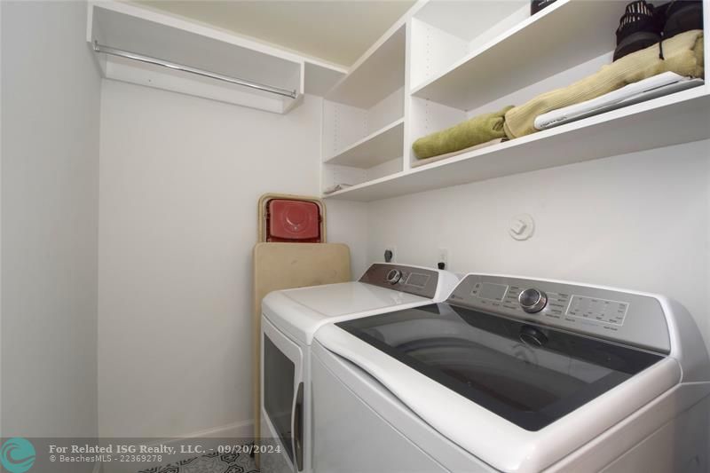 Laundry room with new GE Profile washer and dryer