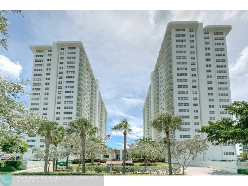 Southpoint: two 22 story luxury highrise towers (South tower on the right, North tower on the left), connected by the beautiful lobby. All apartments have washer and dryers in the units, under building/garage assigned parking, and a healthy fully funded reserve fund. Our tennis court is to the left of the north tower and our pool and pool deck is between the two towers.