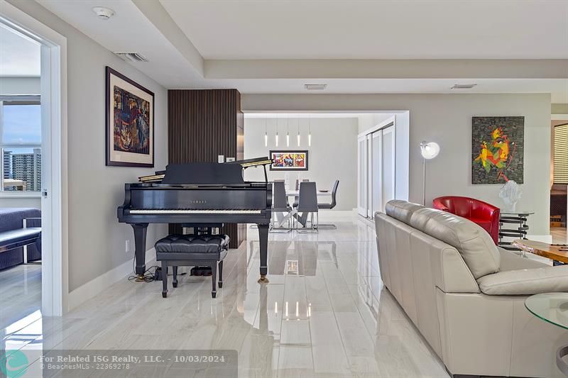 View from Kitchen to living room and dining room