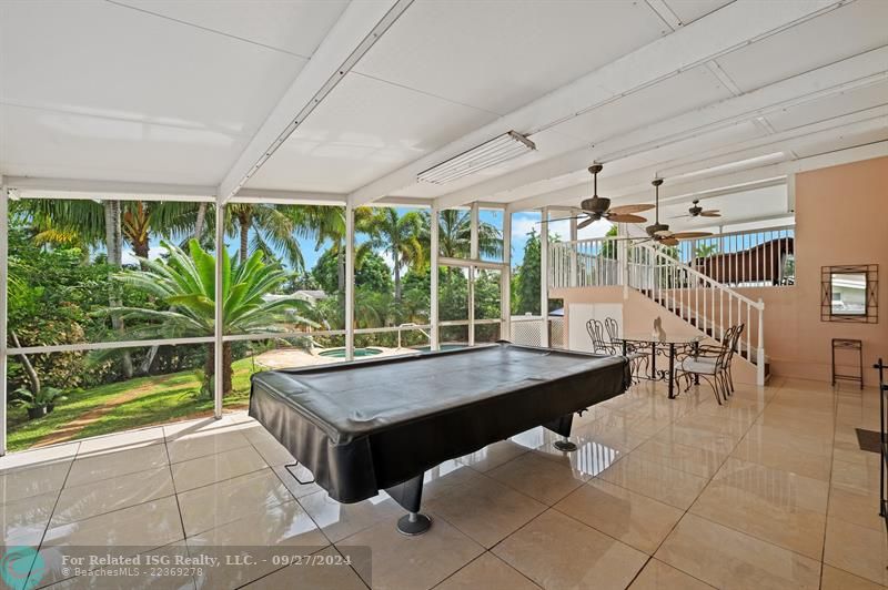 Large screened patio with aluminum roof.