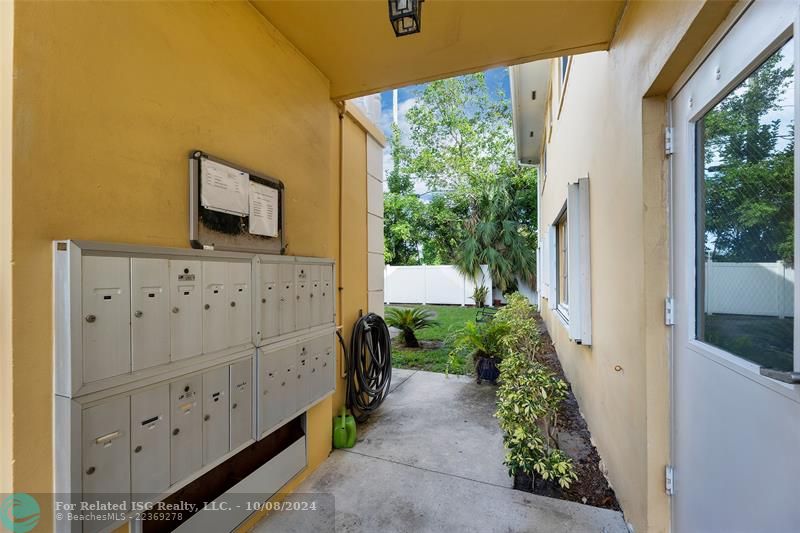 Building entrance and mailboxes