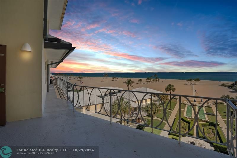 Spacious balcony overlooking beach and ocean