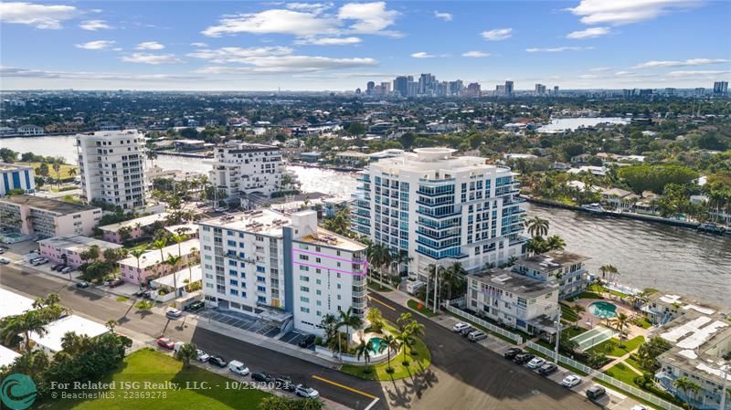 Aerial view with downtown Fort Lauderdale in the distance