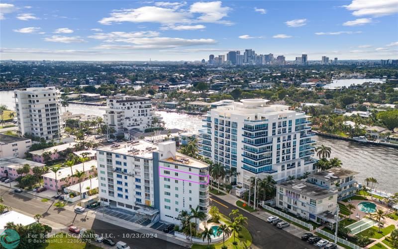 Aerial view with downtown Fort Lauderdale in the distance