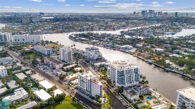 Aerial view with downtown Fort Lauderdale in the distance