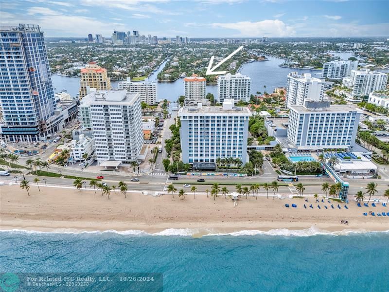 Arrow points to Birch Pointe on the Intracoastal, which is only 1 block to beach.