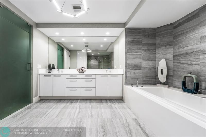 Huge double vanity with amazing storage + private toilet room