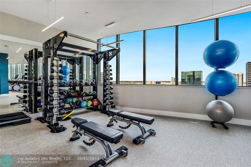 Fully appointed gym with weights & cardio on the 16th floor for great views of the city & Las Olas Blvd